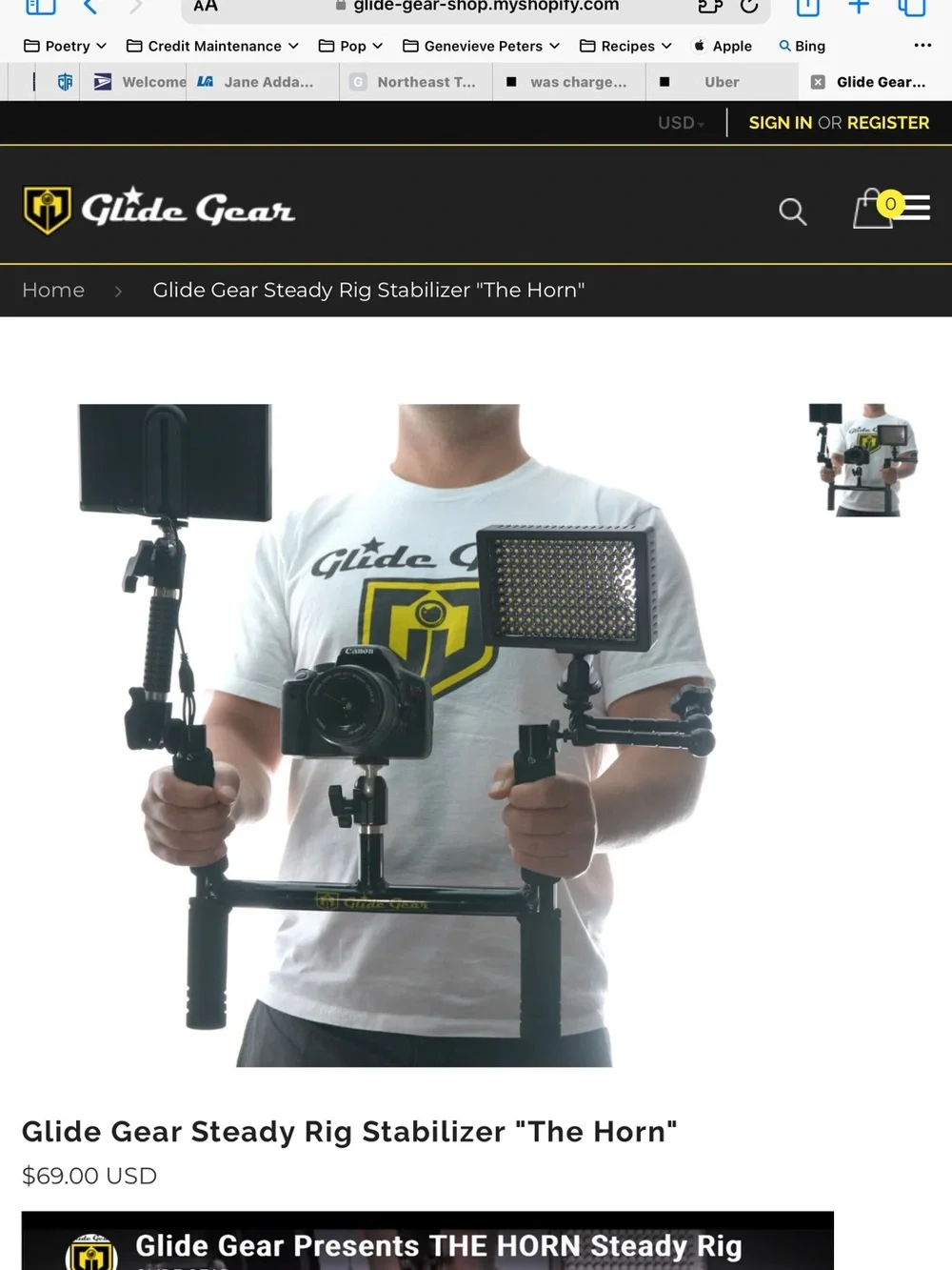 NWOT “The Horn” Steady Rig Stabilizer - Black with Yellow Logo